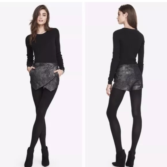 Express Pants - Express Women’s Short Asymmetrical Gray Metallic